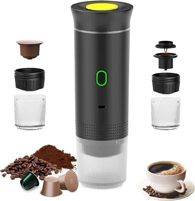 Obrázek produktu pro Přenosný kávovar – 3v1 espresso stroj na kapsle a mletou kávu – kompaktní a rychle se zahřívá, vhodný pro domácnost i na cesty