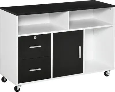 Produktbild von HOMCOM Hilfsbüromöbel-Aktenschrank mit Rollen, Regalen und Schubladen, Mehrzweckschrank mit großem Stauraum, 100 x 35 x 65 cm, Schwarz und Weiß