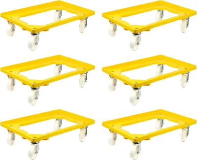 Produktbild von SparSet 6x Transportroller für Euroboxen 60x40cm mit Kunststoffräder gelb | Offenes Deck | 4 Lenkrollen | Traglast 300kg | Kistenroller Logistikroller Rollwagen Profi-Fahrgestell