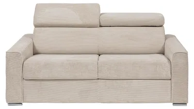 Produktbild von 4-Sitzer-Express-Schlafsofa aus beigem Velourscord mit Sitzfläche aus Memory-Schaumstoff – Liegefläche auf breiten Latten 160 cm – Matratze 22 cm mit Sitzfläche aus Memory-Schaumstoff VIZIR