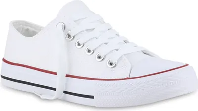 Produktbild von VAN HILL Damen Sneaker Low Schnürer Bequeme Stoff Freizeit Schuhe 841314, Farbe: Weiß Rot, Größe: 42