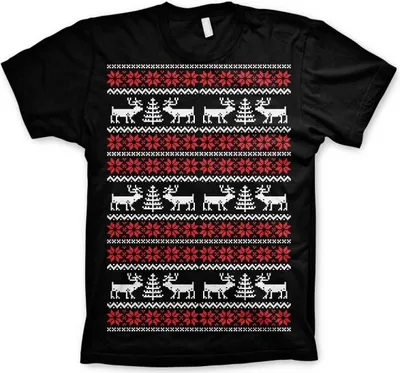 Produktbild von Christmas Knit Pattern White/Red T-Shirt - Large - Black