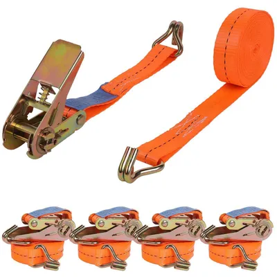 Produktbild von Spanngurte mit Ratsche 4 Stück 800 kg 4 m Zurrgurte mit Haken Orange 25 mm 800 daN