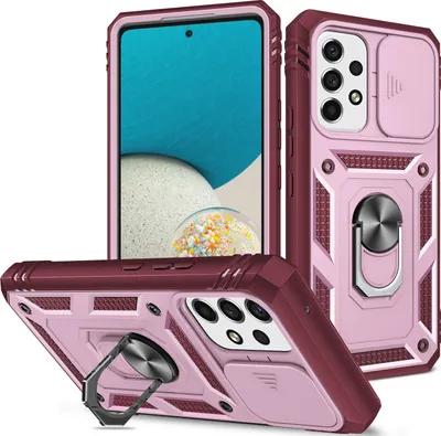 A product shot of a phone case with a phone inside, shown from multiple angles.
