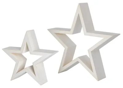 Productafbeelding van Kerstster - Houten ster - 15 x 15 cm en 22 x 22 cm - 2 stuks - Wit