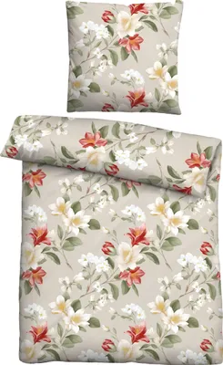 Produktbild von Traumhaft schlafen - Castell - Markenbettwäsche Baumwoll Edelflanell Bettwäsche 0080458 FLORAL color: kitt, size: 1x 135x200 cm + 1x 80x80 cm