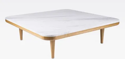 Produktbild von Casa Padrino Luxus Couchtisch Weiß / Naturfarben 120 x 120 x H. 35 cm - Moderner Eichenholz Wohnzimmertisch mit Volakas Marmorplatte - Wohnzimmer Möbel