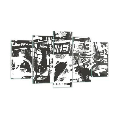 Produktbild von Bilder auf glas - 5 Teile - Schwarzweiß Figuren Abstraktion - 160x85cm - Glasbilder - Wandbilder - Bilder - Wanddekoration aus Glas - Glas Bilder - Wandbild auf Glas - GEA160x85-5125