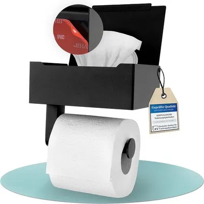 Produktbild von Famanu Toilettenpapierhalter mit Feuchttücherbox - Kleben ohne Bohren - Praktische Aufbewahrung - Geräuschdämpfende Klappe