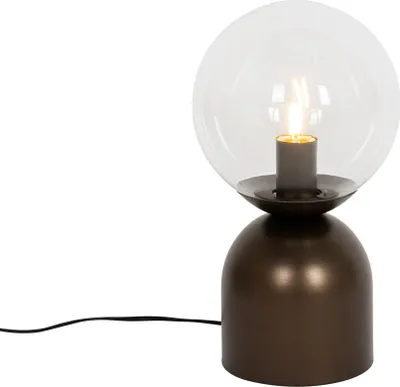 Produktbild von QAZQA - Hotel chic Hotel-Chic-Tischlampe aus dunkler Bronze mit klarem Glas – Pallon Trend I Wohnzimmer I Schlafzimmer - Stahl Kugel I Kugelförmig - LED geeignet E27