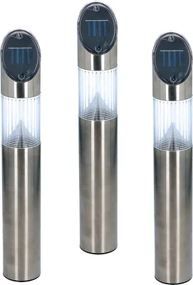 Produktbild von 3er Set LED Solarleuchten H36xØ6 cm mit Erdspieß für Garten, Terrasse oder Gehweg, Solarlampe mit 2 weißen LEDs, Akku, An/Aus-Schalter, 6-8 Std. Leuchtdauer
