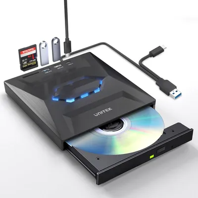 Produktbild von 5-in-1 Externes CD/DVD Laufwerk USB-C Hub Kartenleser Schwarz
