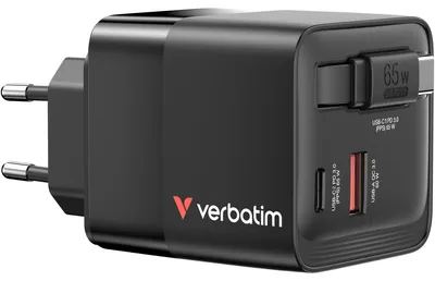 Zdjęcie produktu dla Verbatim GaN Charger 65W, Wewnętrzna, Prąd przemienny, 20 V, 0,8 m, Czarny