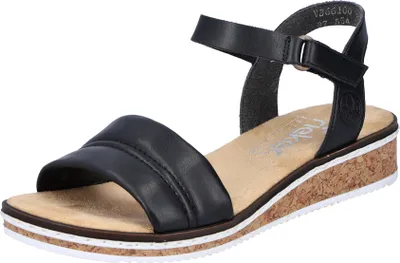 Produktbild von Rieker Damen Sandale Sandalette Keilabsatz Korkoptik V3661, Größe:42 EU, Farbe:Schwarz