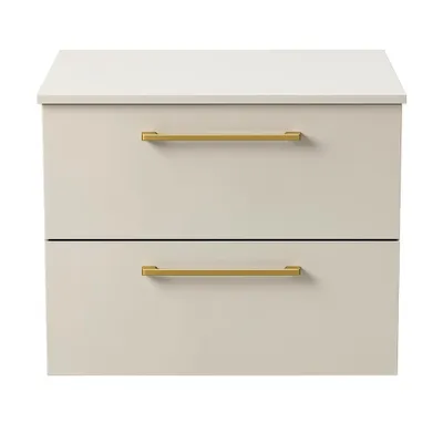 Produktbild von Waschbeckenunterschrank ONE 2 große Schubladen Kaschmir hängend Badmöbel Badezimmer 60x50x46 goldene Griffe Badezimmermöbel Waschbeckenschrank