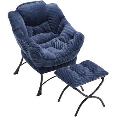 Image de Fauteuil en flanelle, fauteuil à oreilles avec 1 repose-pieds, 1 poche latérale, fauteuil relax avec repose-pieds, fauteuil rembourré avec structure en acier