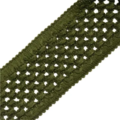 Elastisches Baumwollband Klöppeloptik ab 1m x 45mm Schrägband Klöppelspitze Stretch Elastisch Meterware armeegruen