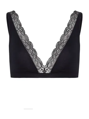 Image de Hanro, soutien-gorge en coton avec dentelle, forme corbeille, couleur noire, taille L, 75B, pour femmes, bonnets B