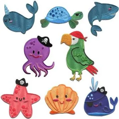 Produktbild von Piraten Tiere Set 8 Stück - Aufnäher, Bügelbild, Aufbügler, Applikationen, Patches, Flicken, Zum Aufbügeln