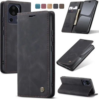 Produktbild von Xiaomi 13 Lite Hülle, Retro Kunstledertasche mit Standfunktion Schutzhülle für Xiaomi 13 Lite Schwarz