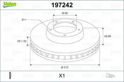 Produktbild von 2x VALEO Bremsscheibe 197242 vorne für VW Golf V Schrägheck (1K1) GOLF VI (5K1)