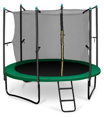 Produktbild von Klarfit Kinder Trampolin Indoor/Outdoor, Kleines Trampolin für Kinder, Kindertrampolin Rutschfest, Trampolin mit Leiter, Randabdeckung und Sicherheitsnetz, UV-Beständiges Trampolin Klein, 250cm