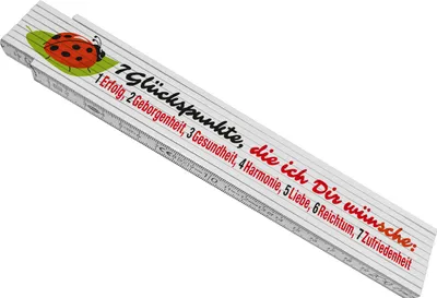 Produktbild von Marienkäfer Meterstab aus Holz mit Spruch Sieben Glückspunkte