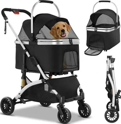 Immagine prodotto di Famanu Hunde-Buggy 2-in-1: passeggino pieghevole, impermeabile, per cani fino a 40 kg - colore nero