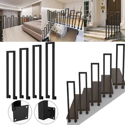 Obrázok produktu pre XINZI schodové zábradlie v tvare U, čierne, 95 cm – bočná montáž, kovové, odolné, bezpečnostné zábradlie, ľahká údržba, pre vily/byty/chodby