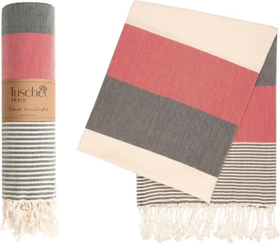 Produktbild von Strandtücher Strandtuch Hamamtuch Pestemal Badetuch Saunatuch 100% Baumwolle 100x180 cm - Rot/Grau