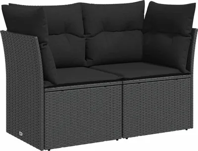 Produktbild von vidaXL Gartensofa mit Kissen 2-Sitzer Schwarz Poly Rattan