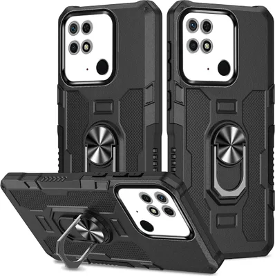 Obrázek produktu pro Redmi 10C Pouzdro, odolné dvouvrstvé pouzdro s držákem prstenu a stojánkem pro Xiaomi Redmi 10C černé