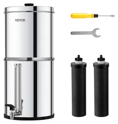 Image de Système de filtration d'eau par gravité VEVOR Système de plan de travail en acier inoxydable 7+8,5L Système de filtration d'eau, réduit le plomb et jusqu'à 99% de chlore