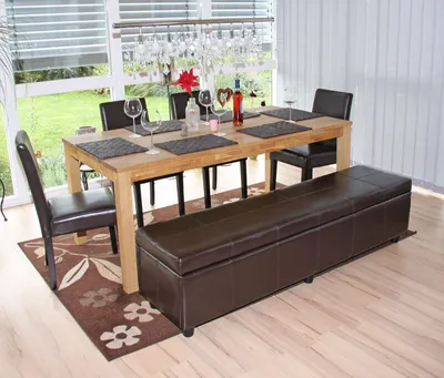 Produktbild von Garnitur Sitzgruppe Bank mit Aufbewahrung Kriens XXL+4 Stühle Littau, Leder braun