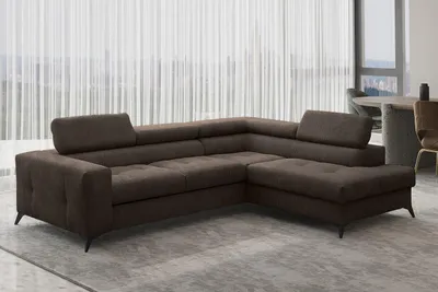 Image de Canapé d'angle en L avec fonction couchage et espace de rangement pour la literie - ARCADI - tissu Anafi, plusieurs couleurs disponibles Marron foncé Droite r