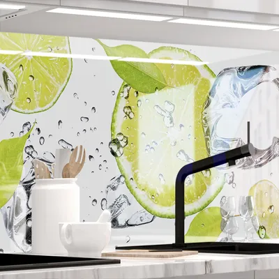Produktbild von Küchenrückwand selbstklebend Glasoptik - LIMETTEN UND EIS - 1.8mm, versteift, alle Untergründe, Hart PET Material, PREMIUM 60 x 280cm