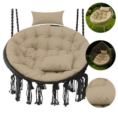 Produktbild von Hängesessel Kissen, Polster für Polyrattan / Rattan Hängeschaukel, Rund Hängekorb kissen, Rückenkissen – XXL 110 cm – beige