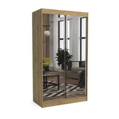 Produktbild von Brent - Kleiderschrank mit Spiegel Dave, Schlafzimmerschrank mit 1 Kleiderstange und Einlegeböden für Kleidung, 160x215x60 cm, Artisan Eiche