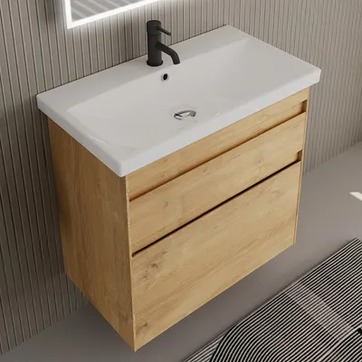 Produktbild von Alpenberger Badmöbel mit Keramik Waschbecken und Unterschrank - Softclose - Vormontiert - Hängender Waschtisch - 60/80/100/120 cm