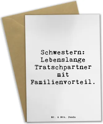 Produktbild von Mr. & Mrs. Panda babykarte Spruch Schwestern Tratschpartner - Weiß - Geschenk, Weihnachten, einladungskarten, Handarbeit, Familie, osterkarten, weihnachtskarten, Tratsch