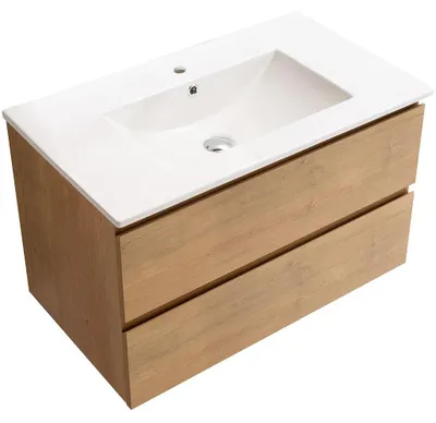 Produktbild von CERANO - Badezimmerschrank Carole + Keramikwaschbecken Todo - Honig-Eiche - 81x50x46,5 cm
