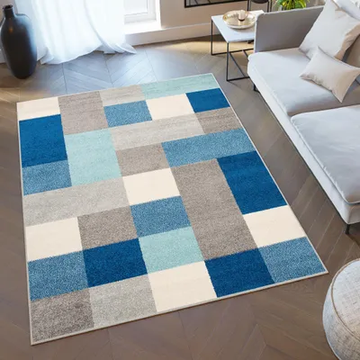 Image de Tapis LAZUR Moderne Bleu Crème Gris Chambre Jeunes ÖKOTEX 200 x 250 cm