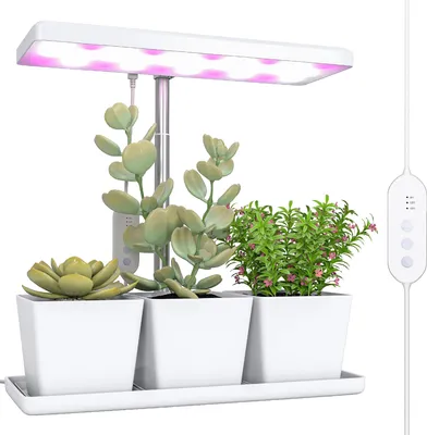 Image de Outsunny Lampe de croissance 10W lampe plante de culture LED à spectre complet avec 3 bacs à fleurs, minuterie marche/arrêt automatique 8/12/16/24 H, 5 niveaux de luminosité, hauteur réglable, blanc