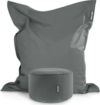 Produktbild von Green Bean® XXL Riesensitzsack 140x180cm + Hocker 40x40x40cm mit EPS-Perlen Füllung - 2er Set Sitzsack "Square+Stay" Grau