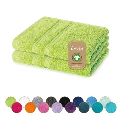 Produktbild von Lavea® Seiftuch 2er Set 30x30 cm, Waschlappen, 100% Baumwolle, Gästehandtücher, saugstark, waschbar, strapazierfähig, Frottierserie Bali - Apfelgrün