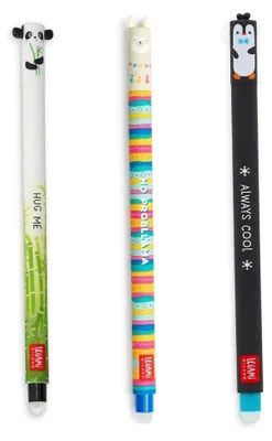 Produktbild von LEGAMI Gelstifte Set 3 Stück | radierbare Thermotinte | 0,7 mm Spitze | verschiedene Motive Panda, Lama & Pinguin | inkl. Radierfunktion | für Schule & Büro
