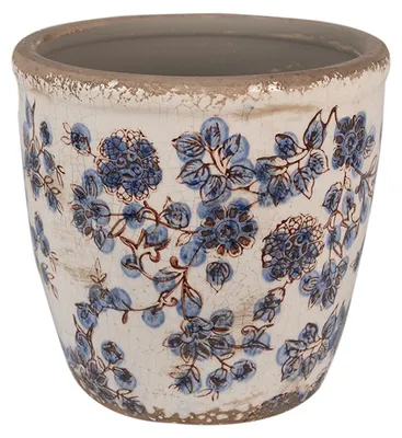 Productafbeelding van Clayre & Eef bloempot, diameter 17 cm, hoogte 16 cm, beige, blauw, keramiek, voor bloemen
