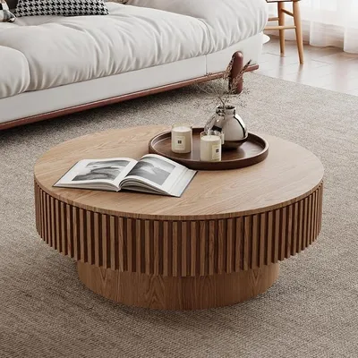 Imagen del producto de Mesa de centro con espacio de almacenamiento, mesa de café redonda moderna, 75 cm