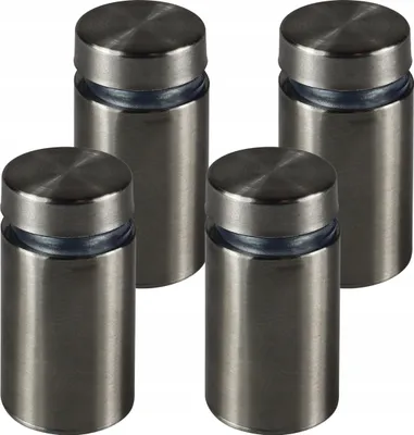 Zdjęcie produktu dla Zestaw 4 sztuk dystansów ze stali nierdzewnej 16 x 30 mm – solidne uchwyty do tabliczek z akrylu i szkła – dystanse do montażu na ścianie – w zestawie śruby – satynowane srebro