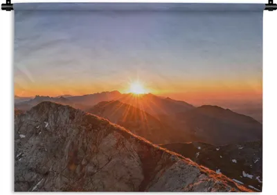 Produktbild von MuchoWow® Wandteppich Wandbehang Berg - Landschaft - Sonne 120x90 cm Tapisserie Dekoration Wandtuch - Wohnen - Aufhänger für die Wand